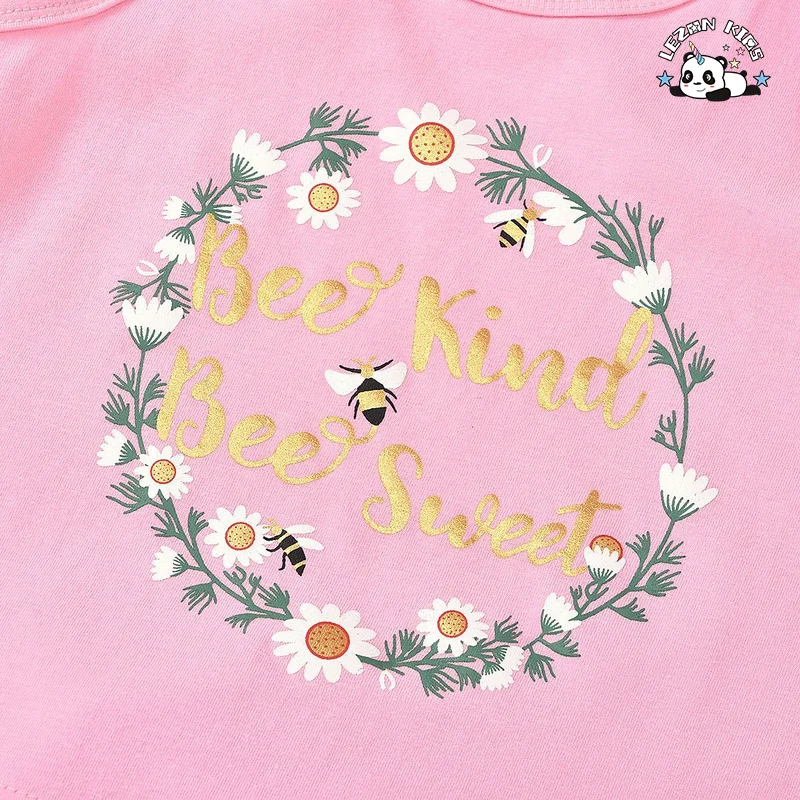 LEZONKIDS - High Quality Summer Children Letter Vest Top Sunflower Denim Shorts Two Piece Suit for Girls